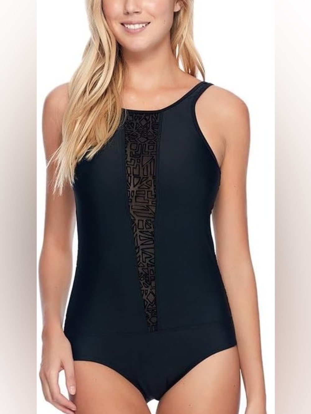 BODYGLOVE Black One-Piece Swim Suit with Geometric Mesh Back